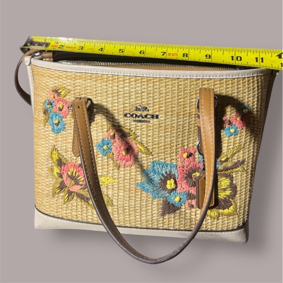 Coach Floral Embroidered Straw Satchel - Tan and Brown Bag & Wallet - Picture 8 of 10